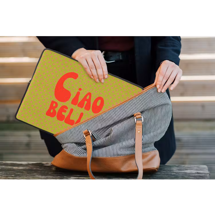 Ciao bella - Rood - Groen - Stippen laptophoes neopreen klein -tas