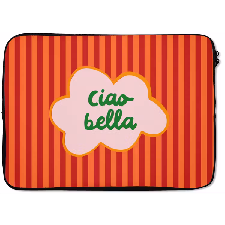 Ciao bella - Tekstwolk - Strepen - Oranje laptophoes neopreen klein -zkaufland3dotto