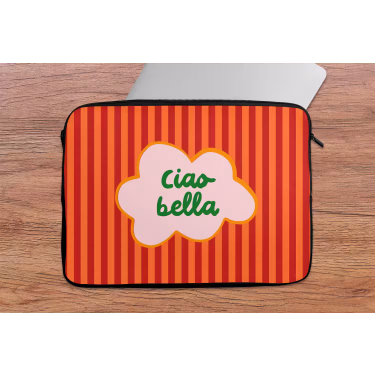 Ciao bella - Tekstwolk - Strepen - Oranje laptophoes neopreen klein -tafel