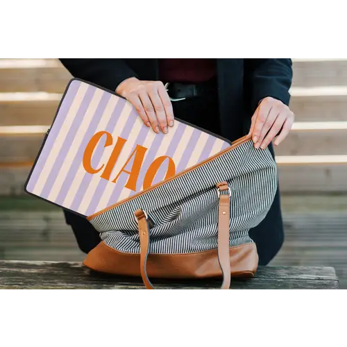 Ciao - Quote - Pastel - Strepen laptophoes neopreen klein -tas