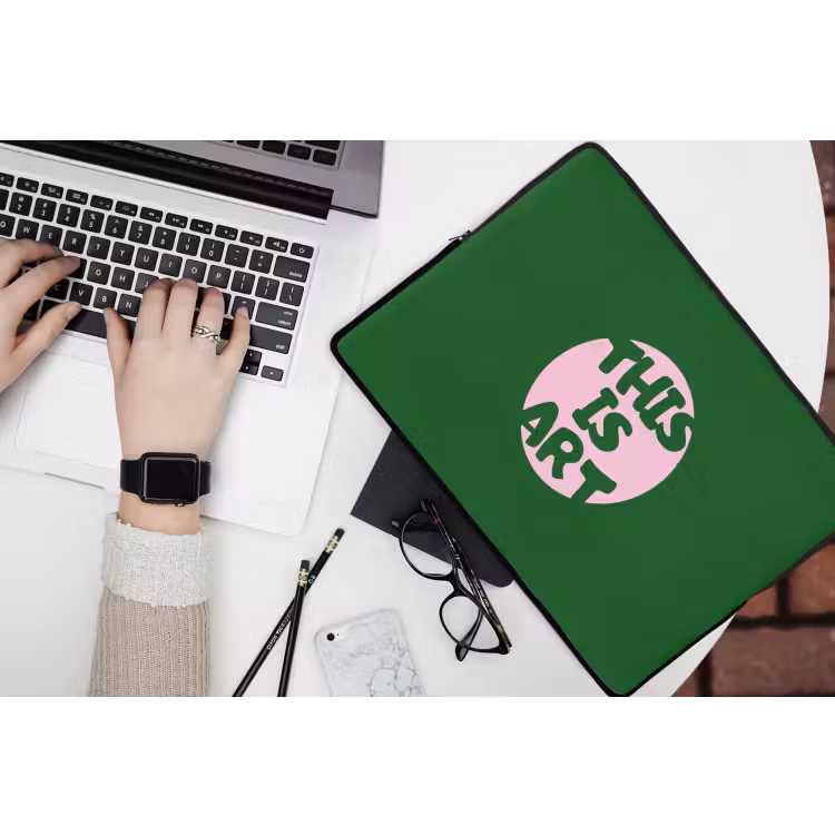 Cirkel - Roze - Tekst - Art laptophoes neopreen klein -bureau
