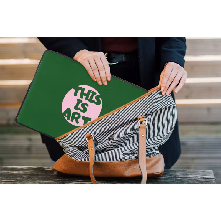 Cirkel - Roze - Tekst - Art laptophoes neopreen klein -tas
