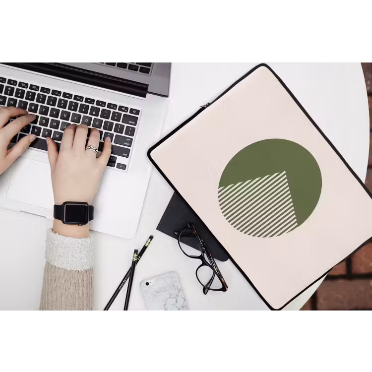 Cirkel - Strepen - Geometrisch - Abstract - Groen laptophoes neopreen klein -bureau