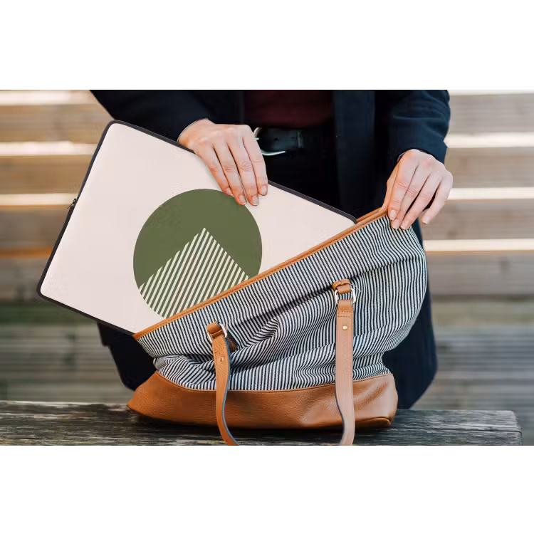 Cirkel - Strepen - Geometrisch - Abstract - Groen laptophoes neopreen klein -tas