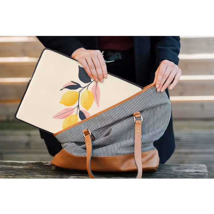 Citroenen - Felgeel - Tak - Bladeren laptophoes neopreen klein -tas