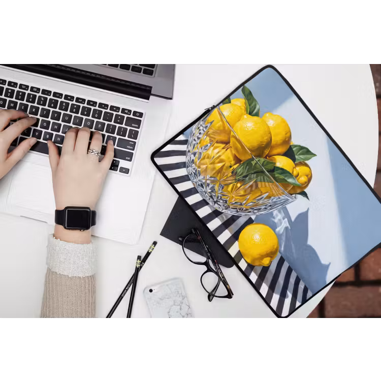 Laptophoes Citroenen - Fruit - Geel - Citroenen - Fruit - Geel laptophoes neopreen klein