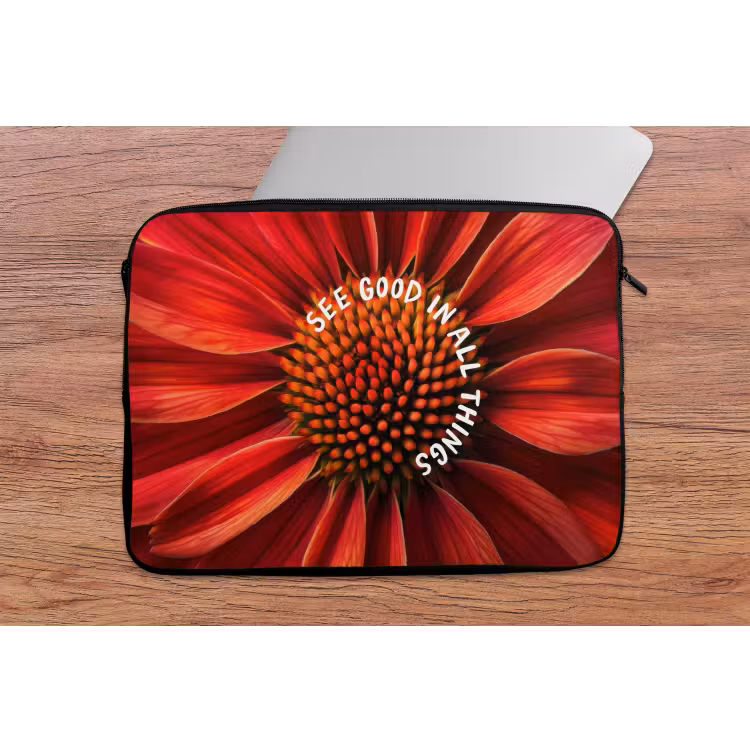 Close up - Bloem - Quote - Rood laptophoes neopreen klein -tafel