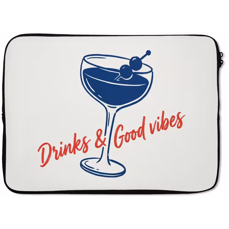 Cocktail - Glas - Illustratie - Blauw - Wit laptophoes neopreen klein -zkaufland3dotto