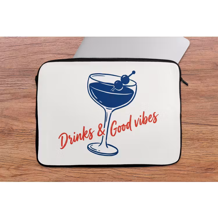 Cocktail - Glas - Illustratie - Blauw - Wit laptophoes neopreen klein -tafel