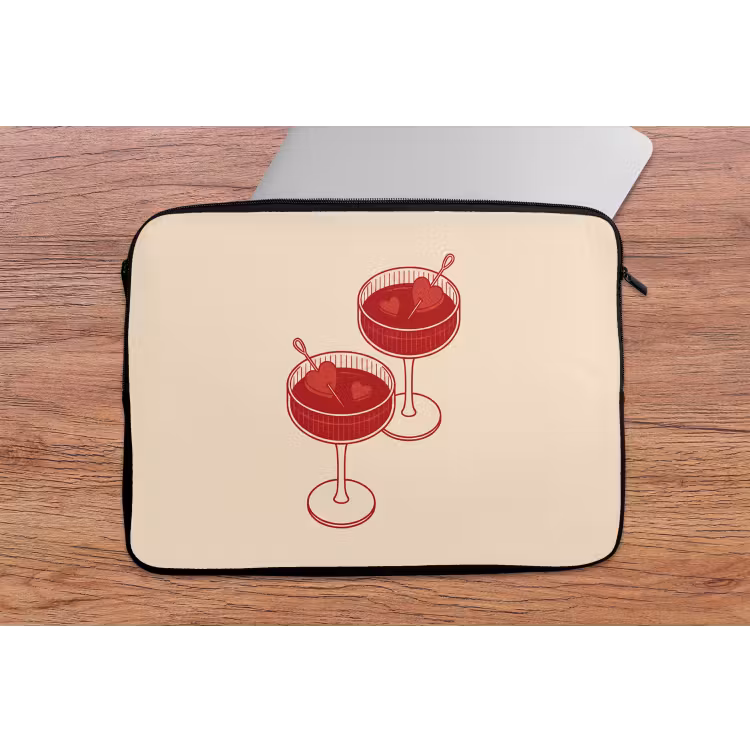 Cocktail - Hartjes - Liefde - Illustratie - Rood laptophoes neopreen klein -tafel