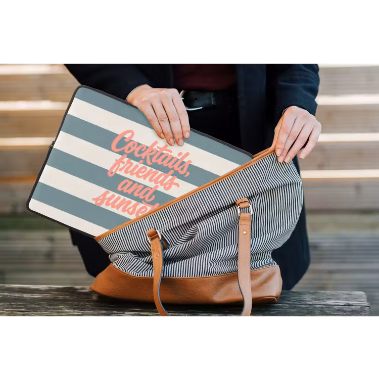 Cocktails - Strepen - Blauw - Koraal laptophoes neopreen klein -tas