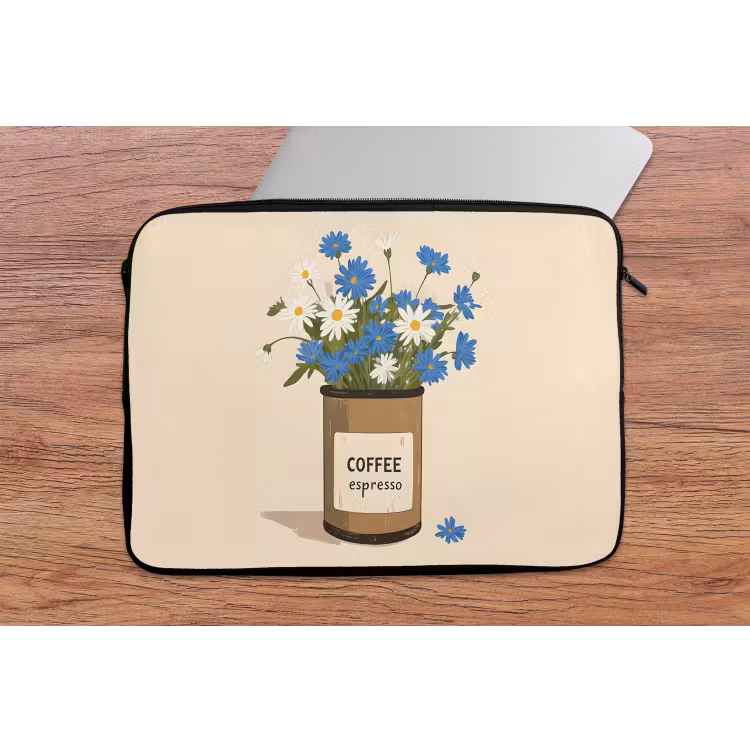 Coffee - Blik - Minimalistisch - Bloemen laptophoes neopreen klein -tafel
