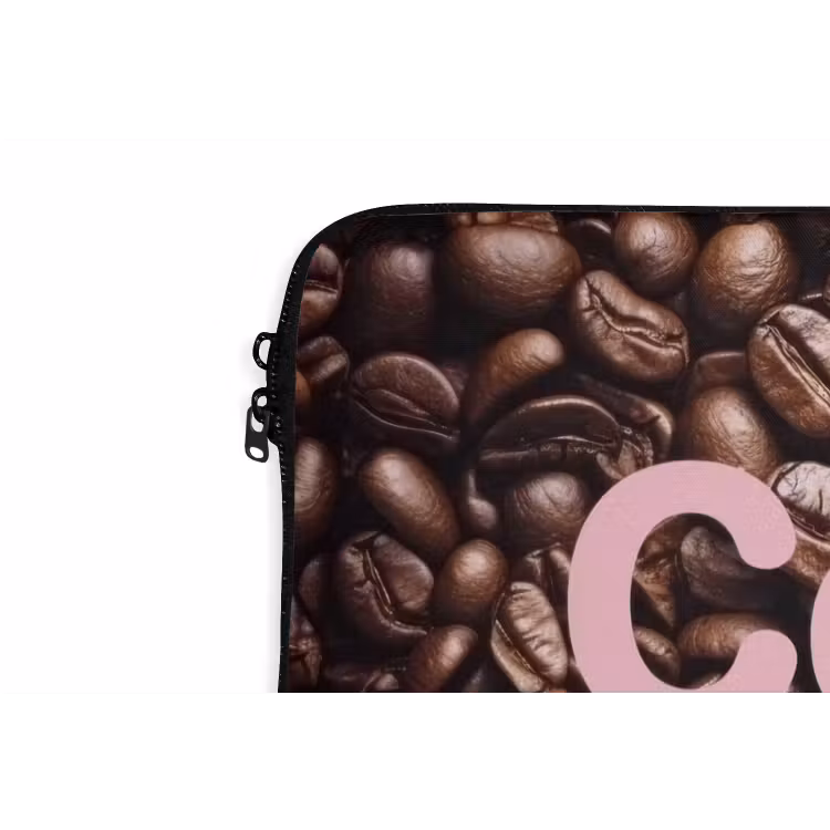 Coffee First - Koffiebonen - Roze laptophoes neopreen klein -detail