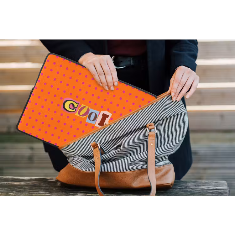 Cool - Stippen - Oranje laptophoes neopreen klein -tas
