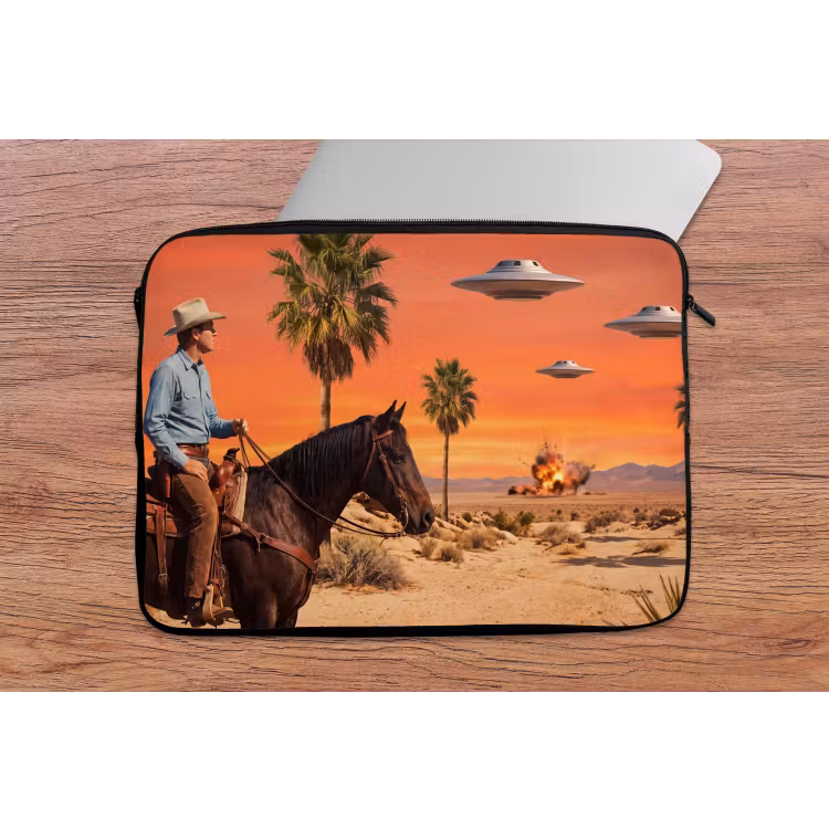 Laptophoes Cowboy - Paard - Woestijn - Cowboy - Paard - Woestijn laptophoes neopreen klein