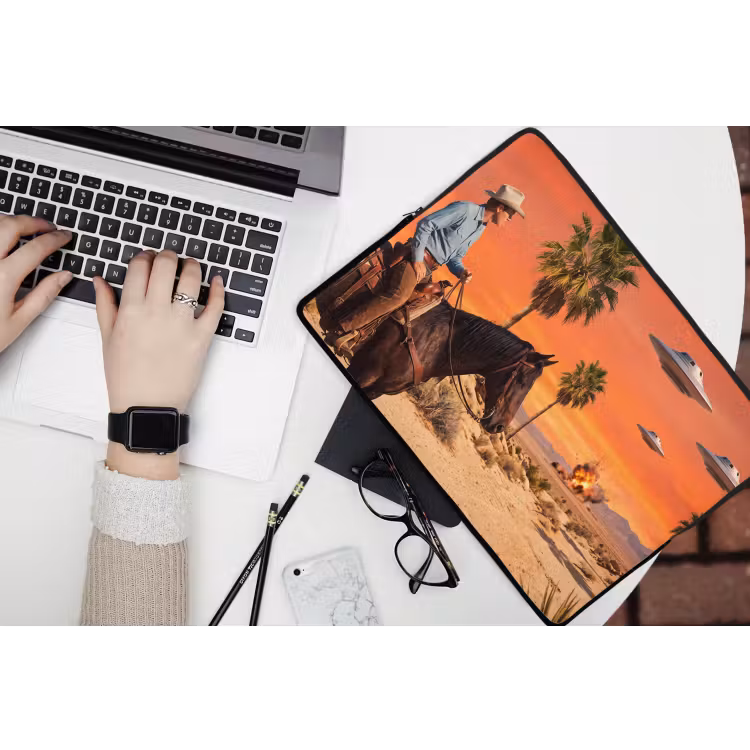 Laptophoes Cowboy - Paard - Woestijn - Cowboy - Paard - Woestijn laptophoes neopreen klein
