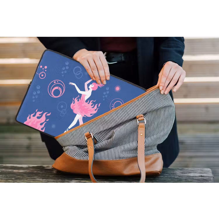 Danseres - Vlammenrok - Abstract - Roze - Blauw laptophoes neopreen klein -tas