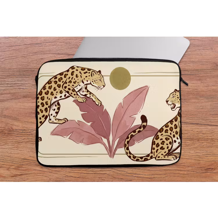 Dieren - Kat - Jungle - Illustratie - Beige laptophoes neopreen klein -tafel