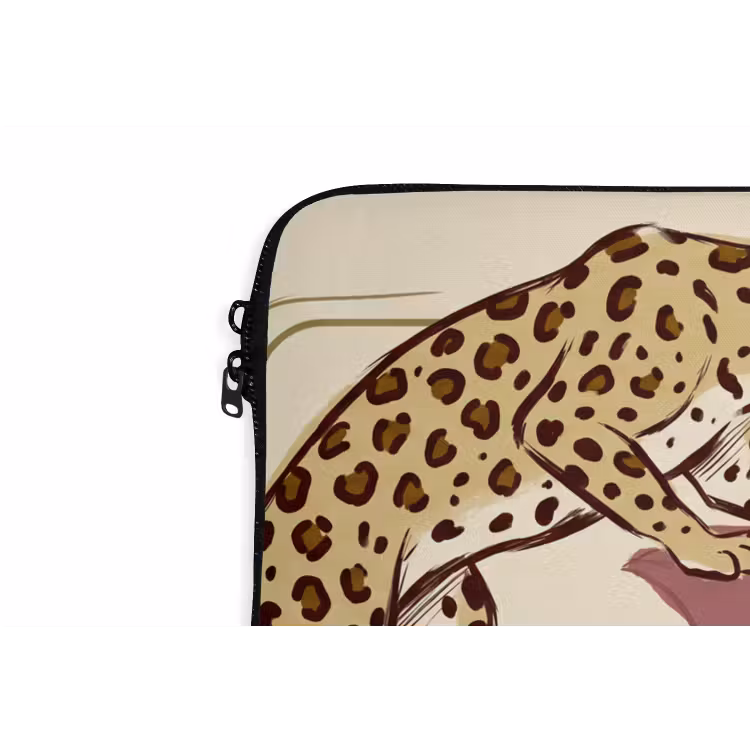 Dieren - Kat - Jungle - Illustratie - Beige laptophoes neopreen klein -detail