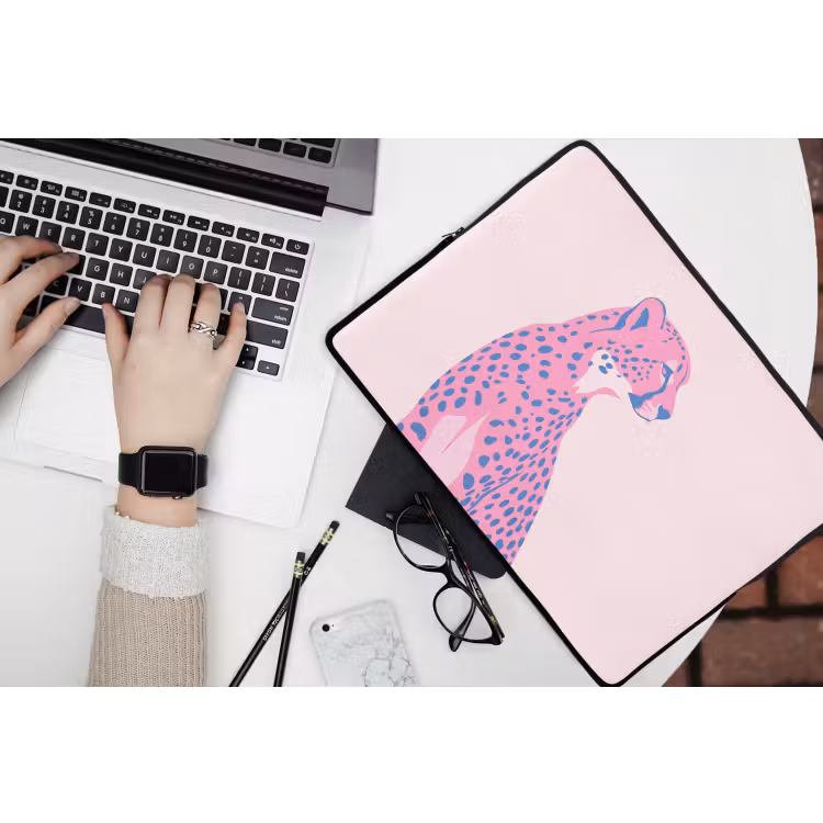 Dieren - Profiel - Abstract - Roze - Blauw laptophoes neopreen klein -bureau