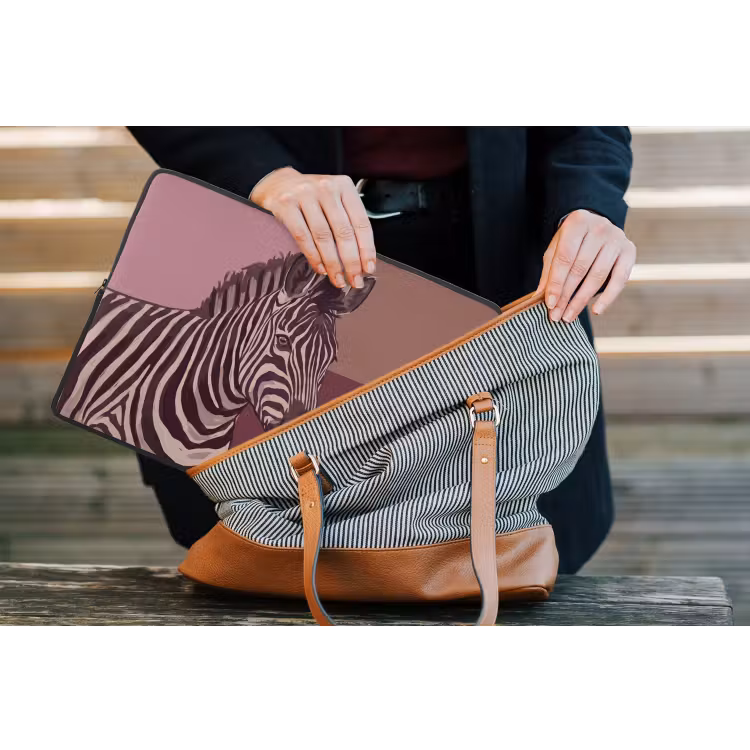 Dieren - Zebrahoofd - Wildlife - Modern - Bruin laptophoes neopreen klein -tas
