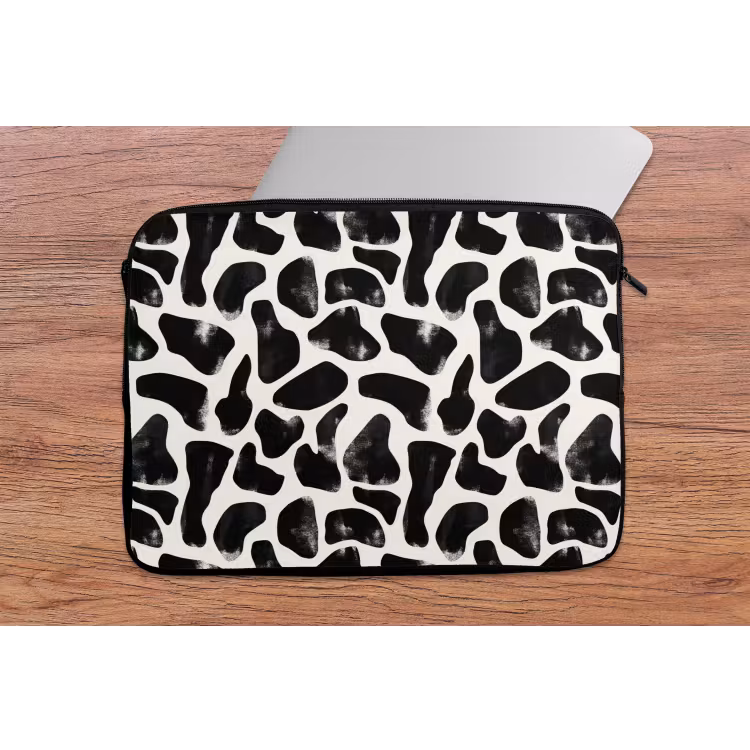 Dierenpatroon - Vlekken - Zwart - Wit laptophoes neopreen klein 279 -tafel