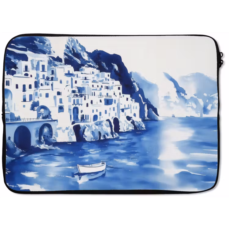 Dorp - Rotswand - Roeiboot - Water laptophoes neopreen klein -zkaufland3dotto