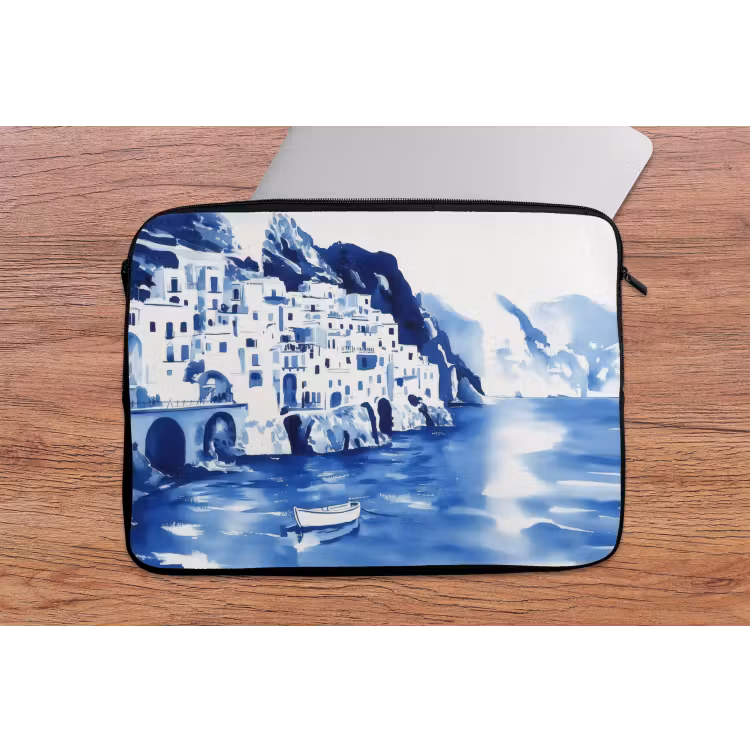 Dorp - Rotswand - Roeiboot - Water laptophoes neopreen klein -tafel