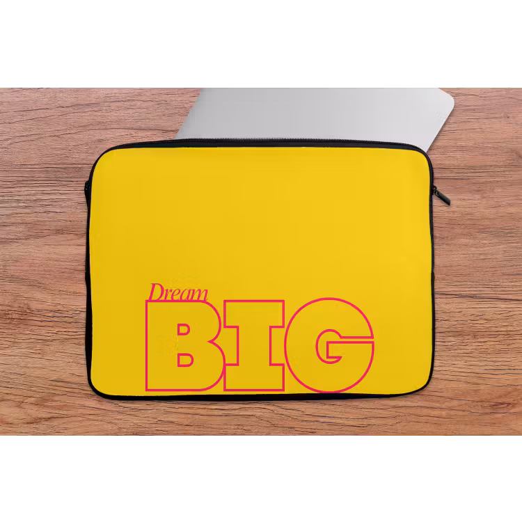 Dream big - Geel - Grafisch laptophoes neopreen klein -tafel