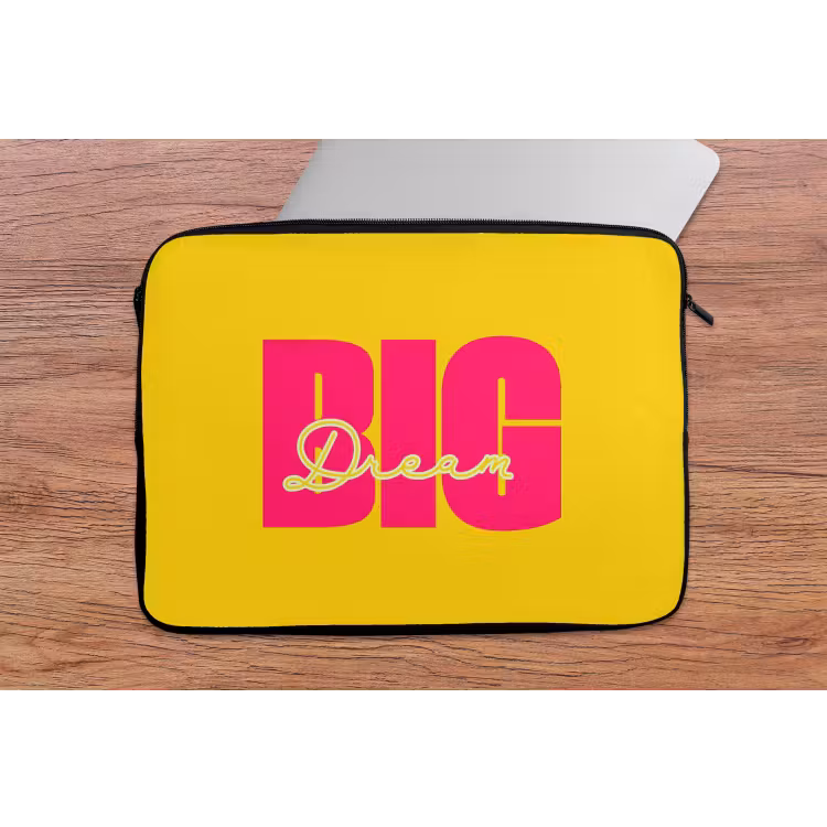 Dream big - Geel - Roze laptophoes neopreen klein -tafel