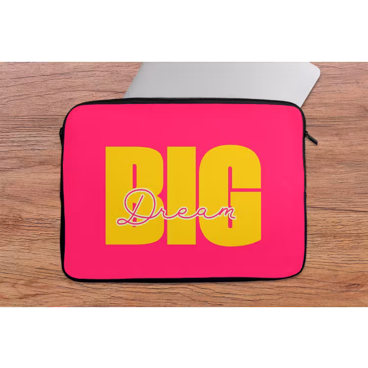 Dream big - Roze - Geel - Minimalistisch laptophoes neopreen klein -tafel