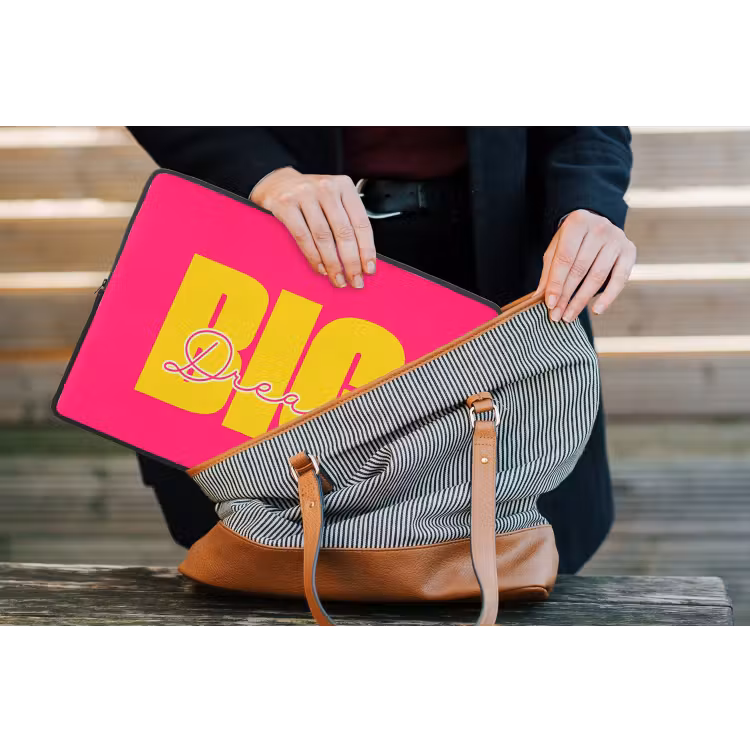 Dream big - Roze - Geel - Minimalistisch laptophoes neopreen klein -tas