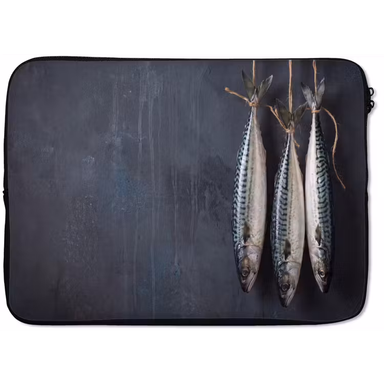 Laptophoes Drie vissen - Touw - Drie vissen - Touw laptophoes neopreen klein