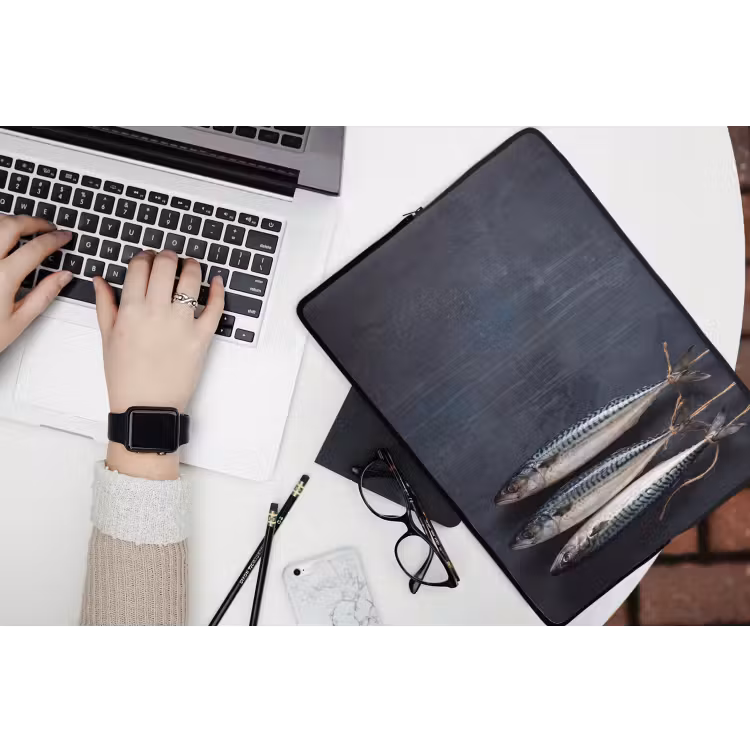 Laptophoes Drie vissen - Touw - Drie vissen - Touw laptophoes neopreen klein