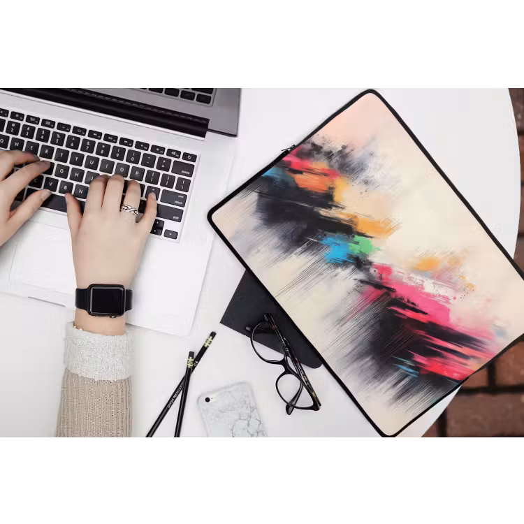 Dynamisch - Abstract - Kleurrijk - Zwart laptophoes neopreen klein -bureau