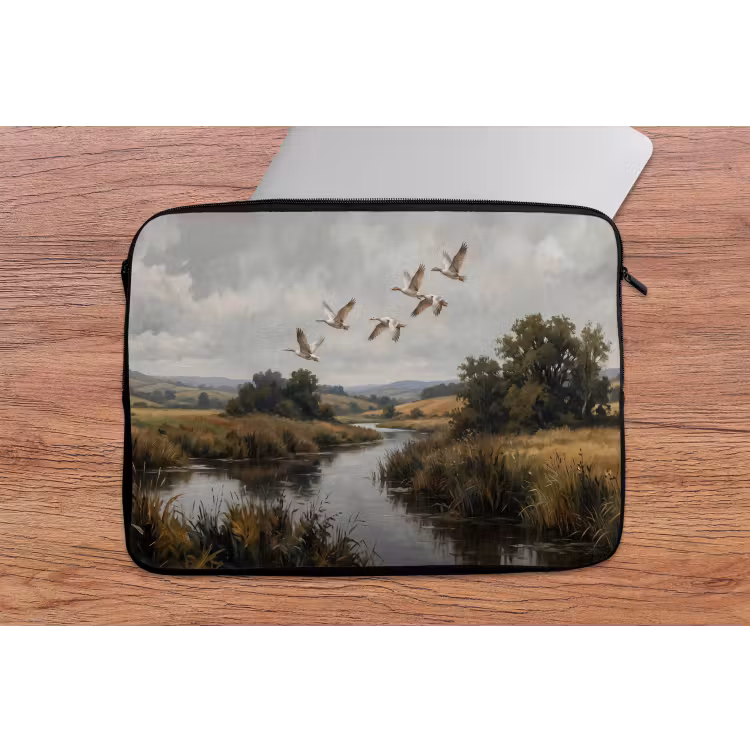 Eenden - Rivier - Landschap - Vlucht - Nostalgisch laptophoes neopreen klein -tafel