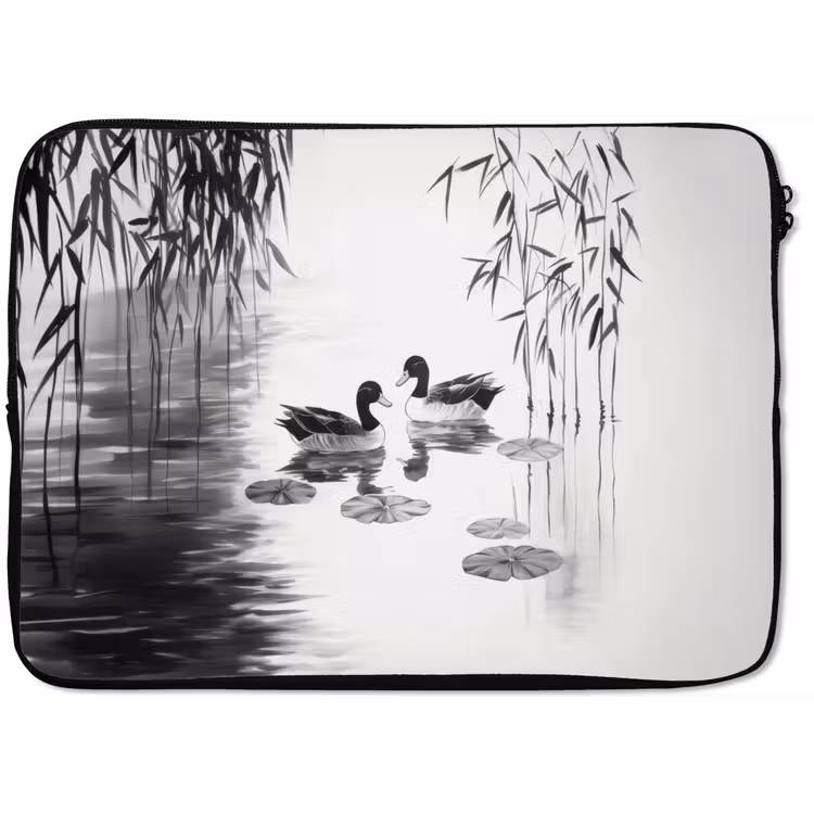 Eenden - Waterlelies - Riet - Zwart laptophoes neopreen klein -zkaufland3dotto