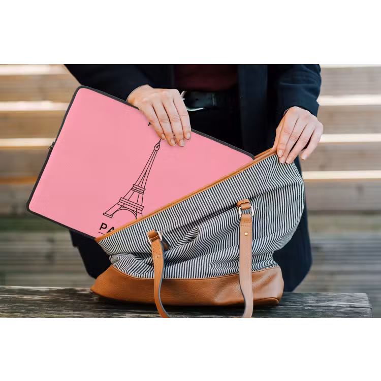 Eiffeltoren - Parijs - Architectuur - Minimalistisch - Roze laptophoes neopreen klein -tas