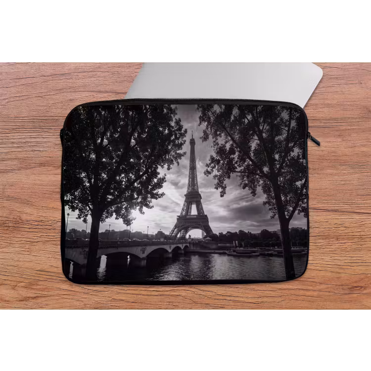 Eiffeltoren - Parijs - Rivier - Architectuur - Zwart-wit laptophoes neopreen klein -tafel