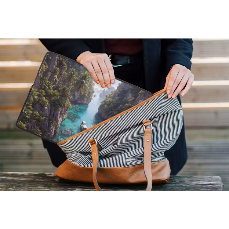 Eiland - Tropisch - Water - Palmbomen - Natuur laptophoes neopreen klein -tas