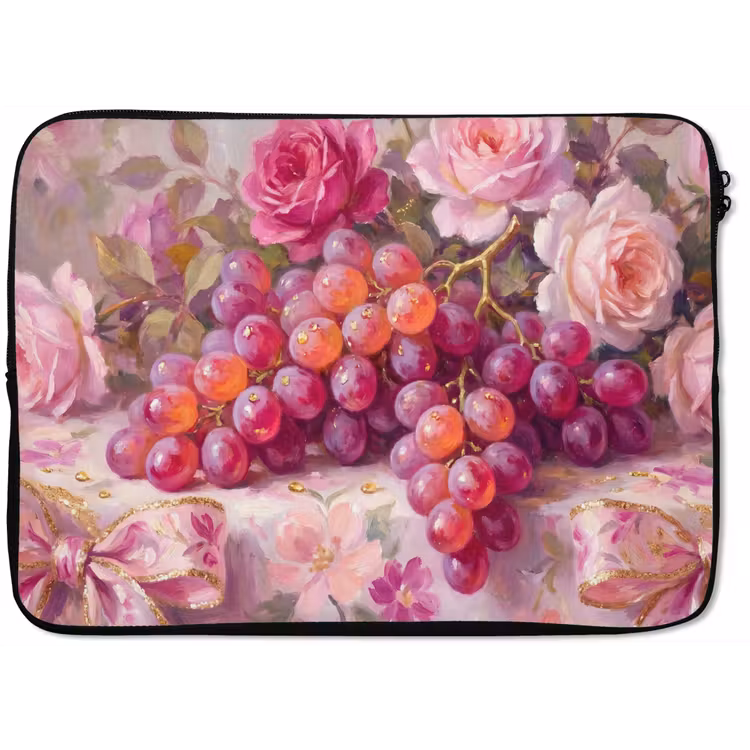 Eten - Bloemen - Stilleven - Roze - Goud laptophoes neopreen klein -zkaufland3dotto