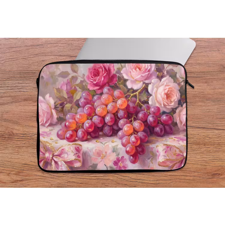 Eten - Bloemen - Stilleven - Roze - Goud laptophoes neopreen klein -tafel
