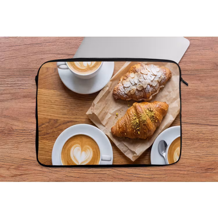Eten - Croissant - Koffie - Ontbijt - Modern laptophoes neopreen klein -tafel