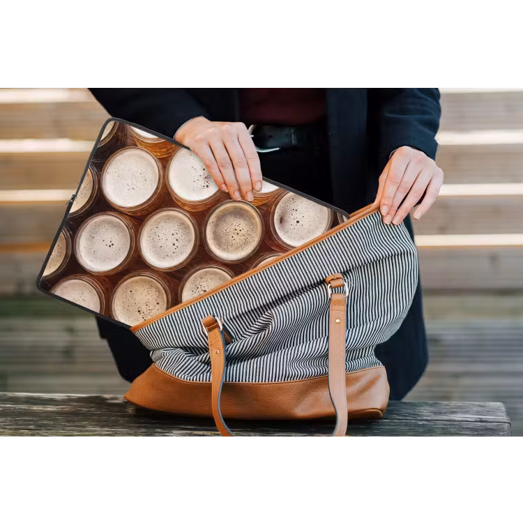 Eten - Glazen - Drank - Patroon - Bruin laptophoes neopreen klein -tas