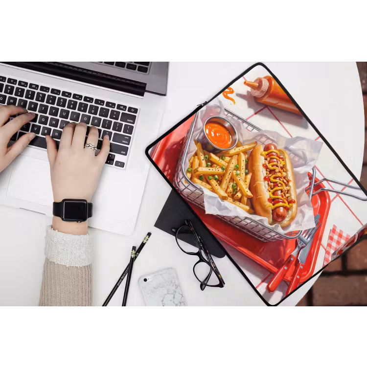 Eten - Hotdog - Fastfood - Modern - Rood laptophoes neopreen klein -bureau
