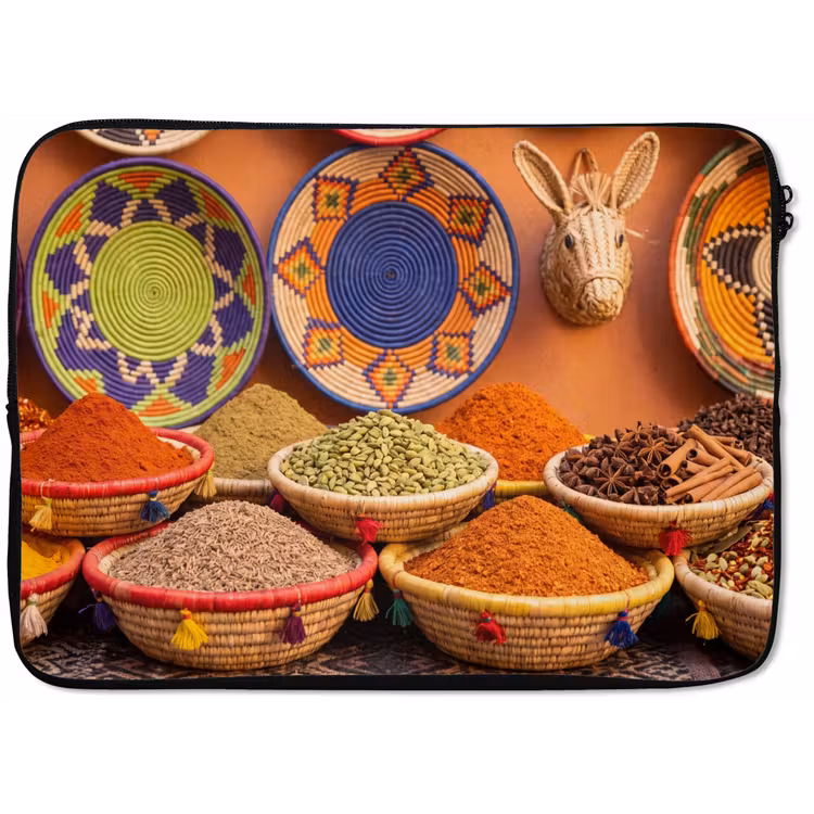 Laptophoes Eten - Kleurrijk - Cultuur - Eten - Kleurrijk - Cultuur laptophoes neopreen klein