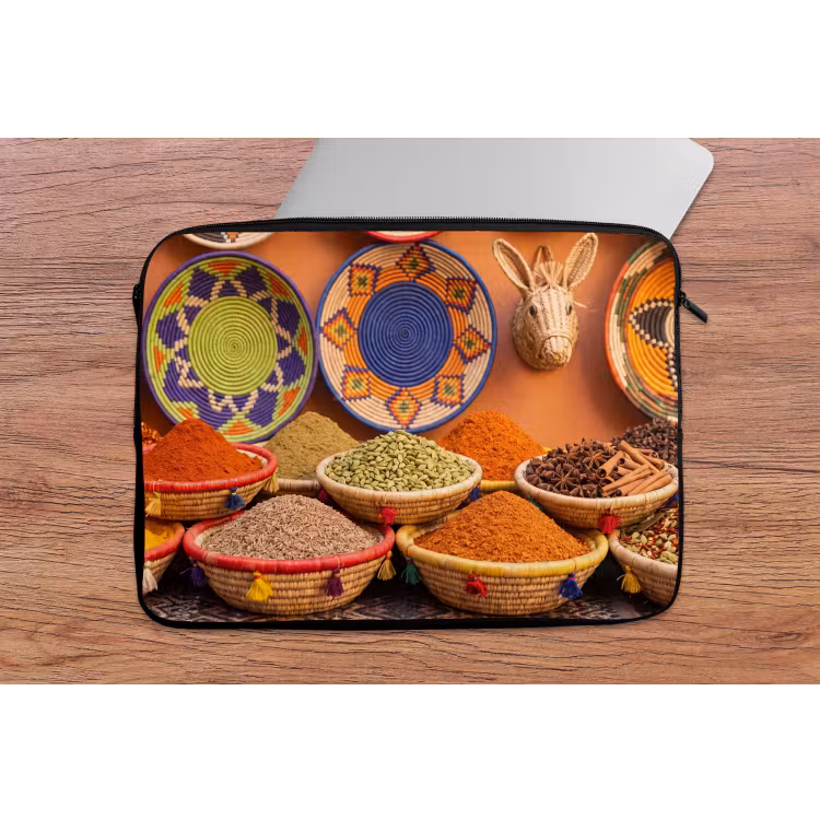 Laptophoes Eten - Kleurrijk - Cultuur - Eten - Kleurrijk - Cultuur laptophoes neopreen klein