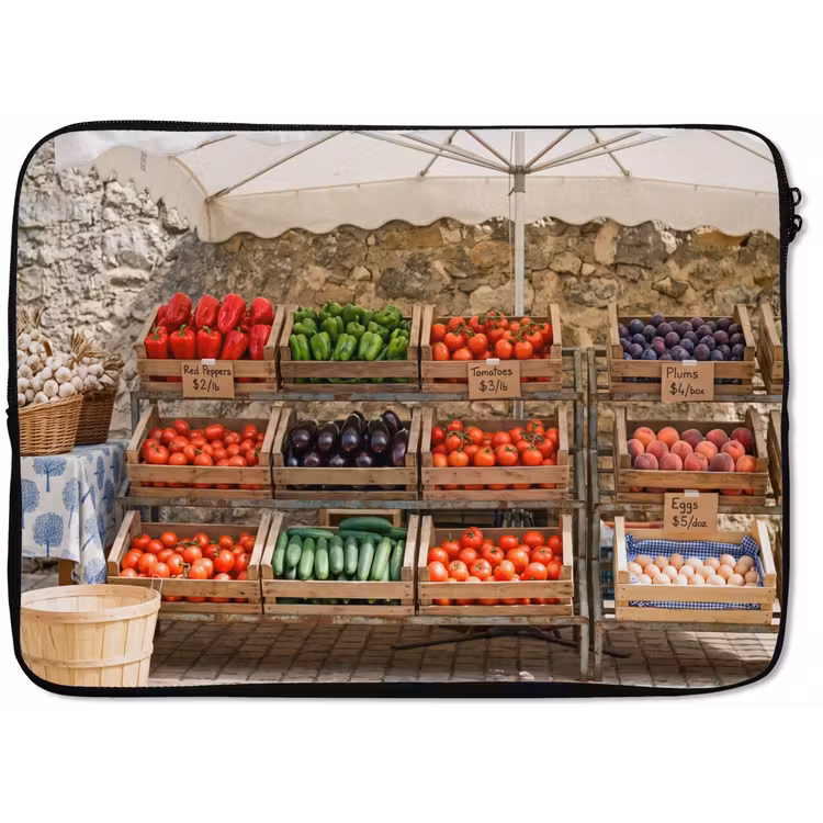 Laptophoes Eten - Markt - Vers - Eten - Markt - Vers laptophoes neopreen klein