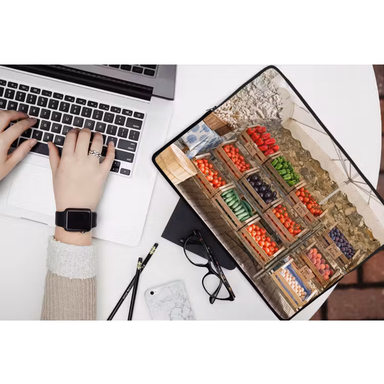 Laptophoes Eten - Markt - Vers - Eten - Markt - Vers laptophoes neopreen klein