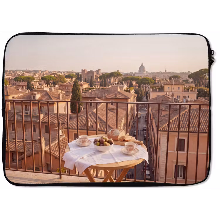 Eten - Ontbijt - Balkon - Stad - Zonsopgang laptophoes neopreen klein -zkaufland3dotto